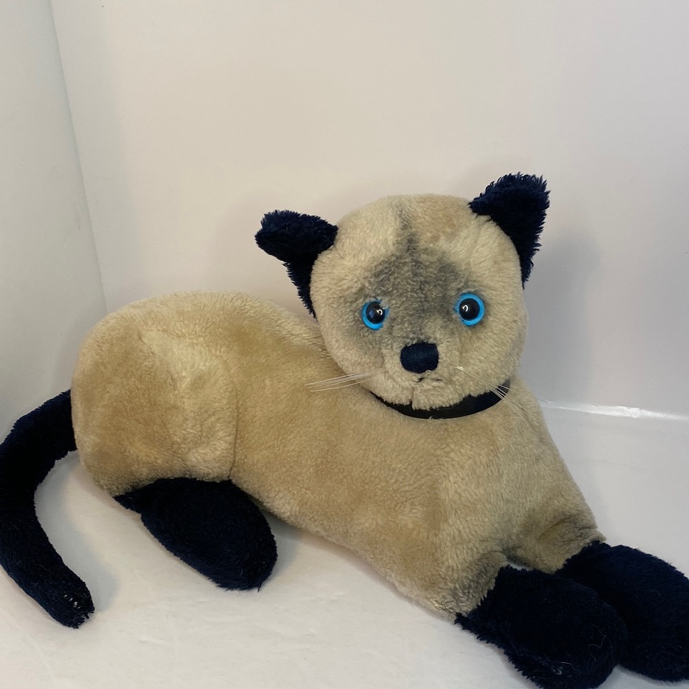 Vintage 1973 Dakin Siamese Kitty Cat Plush Stuffed Animal Toy Beige Black 15”